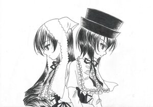 Rating: Safe Score: 0 Tags: 2girls blush capelet frills from_side greyscale hat image long_hair long_sleeves monochrome multiple_girls pair profile ribbon siblings sisters smile souseiseki suiseiseki User: admin