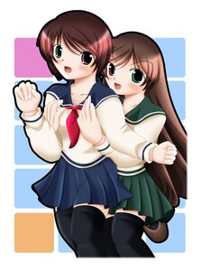 Rating: Safe Score: 0 Tags: 2girls black_legwear brown_hair green_eyes green_skirt heterochromia image long_hair long_sleeves multiple_girls pair red_eyes school_uniform serafuku short_hair siblings sisters skirt souseiseki suiseiseki thighhighs zettai_ryouiki User: admin