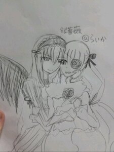Rating: Safe Score: 0 Tags: 2girls auto_tagged barasuishou dress flower frills hairband image long_hair looking_at_another looking_at_viewer monochrome multiple_girls open_mouth pair photo ribbon rose simple_background smile suigintou traditional_media twintails wings yuri User: admin