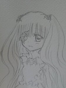 Rating: Safe Score: 0 Tags: 1girl dress flower greyscale hair_flower hair_ornament image kirakishou long_hair looking_at_viewer monochrome rose simple_background solo traditional_media upper_body User: admin