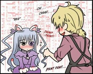 Rating: Safe Score: 0 Tags: 1boy 1girl barasuishou black_border blonde_hair blush border dress embarrassed image letterboxed long_hair long_sleeves ribbon silver_hair solo User: admin