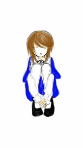 Rating: Safe Score: 0 Tags: 1girl bag brown_hair closed_eyes image long_sleeves nishizumi_maho shirt short_hair simple_background sitting solo souseiseki striped vertical_stripes white_background white_shirt User: admin