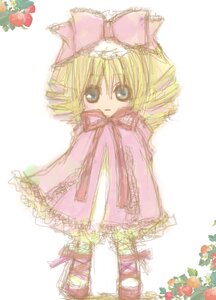 Rating: Safe Score: 0 Tags: 1girl apple blonde_hair blue_eyes bow dress drill_hair flower food fruit full_body hina_ichigo hinaichigo image long_sleeves looking_at_viewer pink_bow pink_dress simple_background solo standing strawberry twin_drills white_background User: admin