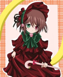 Rating: Safe Score: 0 Tags: 1girl blush bonnet bow brown_hair cane commentary_request costume_switch dress flower frills green_eyes hat heterochromia highres image long_sleeves pink_flower pink_rose red_dress red_eyes ribbon rose rozen_maiden shinku short_hair solo souseiseki takumi_(rozen_garten) User: admin