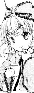 Rating: Safe Score: 0 Tags: 1girl bow cup frills greyscale hair_bow hair_ribbon hinaichigo image kagiyama_hina long_sleeves looking_at_viewer monochrome ribbon short_hair smile solo teacup User: admin
