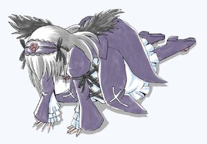 Rating: Safe Score: 0 Tags: 1girl all_fours black_wings dress flower frills full_body hairband image juliet_sleeves long_sleeves puffy_sleeves ribbon silver_hair solo suigintou wings User: admin