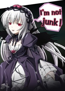 Rating: Safe Score: 3 Tags: 1girl black_wings commentary_request detached_collar dress english_text flower frills gucchi hairband image juliet_sleeves long_hair long_sleeves looking_at_viewer photoshop_(medium) pink_eyes puffy_sleeves purple_eyes red_eyes rose rozen_maiden silver_hair solo suigintou wings User: admin