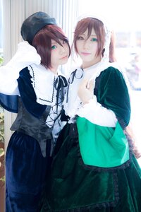 Rating: Safe Score: 0 Tags: 2girls blue_eyes brown_hair dress frills green_dress hat long_sleeves looking_at_viewer multiple_cosplay multiple_girls pantyhose ribbon short_hair siblings sisters smile souseiseki suiseiseki tagme twins User: admin