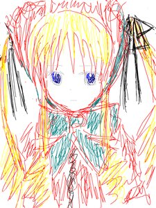 Rating: Safe Score: 0 Tags: 1girl image looking_at_viewer ribbon shinku short_hair signature sketch solo User: admin