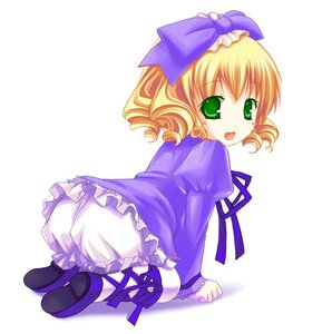 Rating: Safe Score: 0 Tags: 1girl blonde_hair bloomers bow dress frills full_body green_eyes hina_ichigo hinaichigo image long_sleeves looking_at_viewer ribbon short_hair simple_background solo striped underwear white_bloomers User: admin