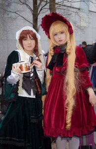Rating: Safe Score: 0 Tags: 2girls bangs bare_tree blonde_hair blue_eyes bonnet brown_hair cup dress flower frills hat hood lips long_hair looking_at_viewer multiple_cosplay multiple_girls pantyhose rose tagme tree User: admin