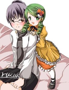 Rating: Safe Score: 0 Tags: 2girls blush dress drill_hair glasses green_eyes green_hair hair_ornament image kanaria kusabue_mitsu long_hair long_sleeves multiple_girls smile solo twin_drills yuri User: admin