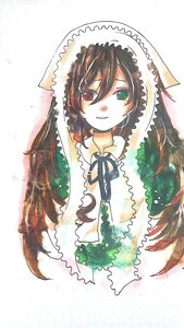 Rating: Safe Score: 0 Tags: 1girl black_neckwear black_ribbon brown_hair dress frills green_eyes heterochromia image long_hair long_sleeves looking_at_viewer neck_ribbon red_eyes ribbon smile solo suiseiseki white_background User: admin