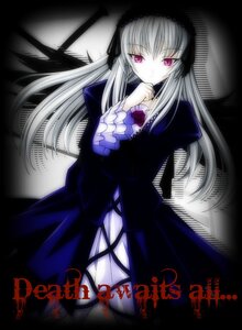 Rating: Safe Score: 0 Tags: 1girl black_dress dress flower frills hairband image long_hair long_sleeves looking_at_viewer pale_skin pink_eyes rose silver_hair solo suigintou very_long_hair wings User: admin