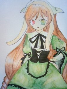 Rating: Safe Score: 0 Tags: 1girl black_neckwear black_ribbon brown_hair dress frills green_eyes heterochromia image long_hair long_sleeves looking_at_viewer neck_ribbon red_eyes ribbon simple_background solo suiseiseki traditional_media very_long_hair User: admin