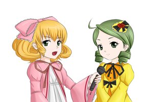 Rating: Safe Score: 0 Tags: 2girls blonde_hair bow dress drill_hair green_eyes hat hina_ichigo hinaichigo image kanaria microphone multiple_girls pair pink_bow ribbon short_hair User: admin