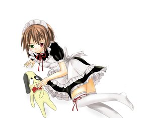 Rating: Safe Score: 0 Tags: 1girl brown_hair green_eyes heterochromia image lying maid red_eyes ribbon short_hair solo souseiseki striped thighhighs white_legwear User: admin