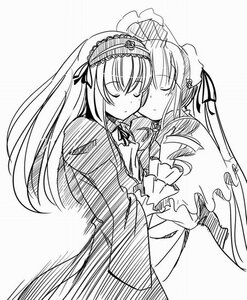 Rating: Safe Score: 0 Tags: 2girls blush bonnet closed_eyes cowboy_shot dress frilled_sleeves frills greyscale hair_ribbon hairband hat hat_ribbon hug image juliet_sleeves kiss lolita_hairband long_hair long_sleeves monochrome multiple_girls nanami_natsuki pair puffy_sleeves ribbon rozen_maiden shinku simple_background suigintou upper_body very_long_hair white_background yuri User: admin