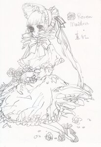 Rating: Safe Score: 0 Tags: 1girl bonnet dress flower frills high_heels image long_hair long_sleeves monochrome ribbon rose shinku solo suigintou User: admin