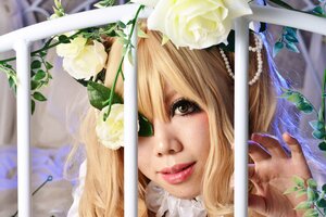 Rating: Safe Score: 0 Tags: 1girl 3d blonde_hair brown_eyes face flower kirakishou leaf lips looking_at_viewer rose solo sword white_flower white_rose yellow_eyes User: admin