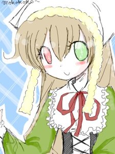 Rating: Safe Score: 0 Tags: 1girl blush blush_stickers braid dress frills green_dress green_eyes image long_hair long_sleeves looking_at_viewer red_eyes ribbon smile solo suiseiseki User: admin