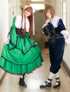 Rating: Safe Score: 0 Tags: blue_dress brown_hair closed_eyes dress green_dress hat long_hair long_sleeves multiple_cosplay multiple_girls siblings sisters skirt_hold standing tagme twins white_legwear User: admin