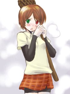Rating: Safe Score: 0 Tags: 1girl bangs bike_shorts blush brown_hair cowboy_shot green_eyes heterochromia image long_sleeves looking_at_viewer open_mouth own_hands_together plaid red_eyes short_hair shorts_under_skirt skirt solo souseiseki standing User: admin