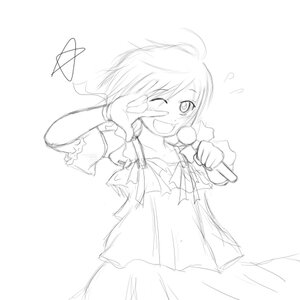 Rating: Safe Score: 0 Tags: 1girl ;d ahoge greyscale image looking_at_viewer microphone monochrome musical_note one_eye_closed open_mouth simple_background sketch smile solo souseiseki striped vertical_stripes white_background User: admin