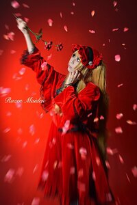 Rating: Safe Score: 0 Tags: 1girl blonde_hair blue_eyes dress flower hat long_hair petals red_dress red_theme shinku solo User: admin
