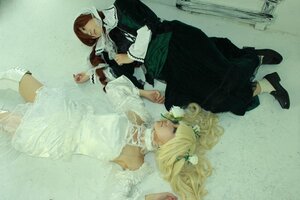Rating: Safe Score: 0 Tags: 1boy black_dress blonde_hair dress frills lips long_hair long_sleeves lying multiple_cosplay multiple_girls shoes tagme User: admin