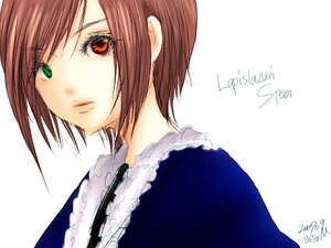 Rating: Safe Score: 0 Tags: 1girl bangs brown_hair closed_mouth dated frills green_eyes heterochromia image looking_at_viewer red_eyes short_hair signature simple_background solo souseiseki upper_body white_background User: admin