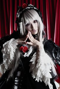 Rating: Safe Score: 0 Tags: 1girl bangs black_dress blunt_bangs closed_mouth dress flower frills gothic_lolita lolita_fashion long_hair long_sleeves looking_at_viewer nail_polish pale_skin red_eyes rose smile solo suigintou User: admin
