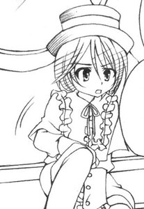 Rating: Safe Score: 0 Tags: 1girl :o eyebrows_visible_through_hair frills greyscale hat image long_sleeves monochrome open_mouth short_hair simple_background solo souseiseki white_background User: admin