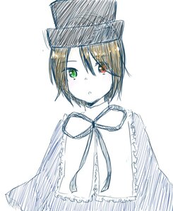 Rating: Safe Score: 0 Tags: 1girl auto_tagged bangs black_headwear eyebrows_visible_through_hair green_eyes hat heterochromia image looking_at_viewer red_eyes ribbon short_hair simple_background solo souseiseki striped upper_body vertical_stripes white_background User: admin