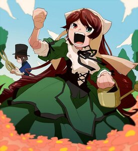 Rating: Safe Score: 0 Tags: 1girl blue_sky blurry blurry_foreground brown_hair cloud day depth_of_field dress field flower flower_field green_dress green_eyes hat head_scarf heterochromia image long_hair long_sleeves motion_blur open_mouth outdoors red_eyes sky solo souseiseki suiseiseki top_hat very_long_hair watering_can User: admin