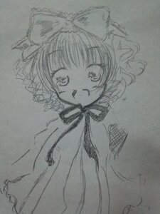 Rating: Safe Score: 0 Tags: 1girl bow graphite_(medium) greyscale hair_bow hinaichigo image looking_at_viewer monochrome photo sketch solo traditional_media User: admin