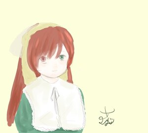 Rating: Safe Score: 0 Tags: 1girl bangs closed_mouth dress green_background green_dress green_eyes head_scarf heterochromia image long_sleeves looking_at_viewer red_eyes signature simple_background solo striped suiseiseki twintails upper_body vertical_stripes User: admin