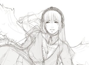 Rating: Safe Score: 0 Tags: 1girl alva bow breasts dress frills greyscale hairband image large_breasts lolita_fashion lolita_hairband long_hair long_sleeves looking_at_viewer monochrome ribbon rozen_maiden simple_background sketch smile solo suigintou upper_body wings User: admin