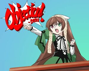 Rating: Safe Score: 0 Tags: 1girl brown_hair dress frills green_dress green_eyes heterochromia image long_hair long_sleeves open_mouth pointing red_eyes ribbon solo suiseiseki very_long_hair User: admin
