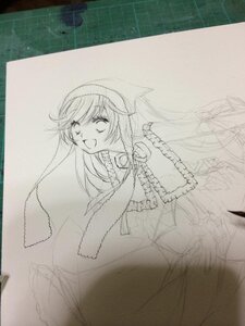 Rating: Safe Score: 0 Tags: 1girl :d capelet frills image long_hair long_sleeves monochrome open_mouth sketch smile solo suiseiseki wings User: admin