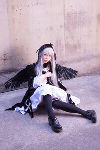Rating: Safe Score: 0 Tags: 1girl black_footwear black_legwear black_ribbon black_wings boots dress flower frills hairband long_hair long_sleeves looking_at_viewer ribbon rose silver_hair sitting solo suigintou wings User: admin