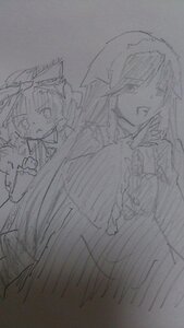Rating: Safe Score: 0 Tags: 2girls bow closed_eyes dress hair_bow hat hinaichigo image long_hair long_sleeves monochrome multiple_girls pair sketch smile suiseiseki traditional_media wings User: admin