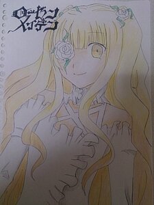 Rating: Safe Score: 0 Tags: 1girl auto_tagged bangs blonde_hair dress eyepatch flower frills hair_flower hair_ornament image kirakishou long_hair rose smile solo traditional_media upper_body veil yellow_eyes User: admin