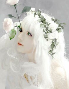 Rating: Safe Score: 0 Tags: 1girl bangs eyelashes flower green_eyes kirakishou leaf lips parted_lips portrait profile red_lips solo white_flower white_hair white_theme User: admin