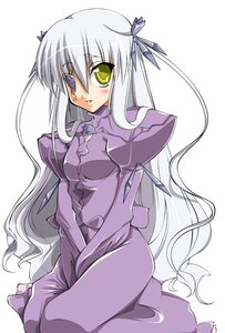 Rating: Safe Score: 0 Tags: 1girl barasuishou blush bodysuit dress hair_ribbon image long_hair long_sleeves looking_at_viewer puffy_sleeves ribbon silver_hair sitting solo very_long_hair yellow_eyes User: admin