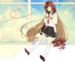 Rating: Safe Score: 0 Tags: 1girl blush brown_hair heart image kneehighs loafers long_hair long_sleeves looking_at_viewer low-tied_long_hair pleated_skirt red_hair school_uniform serafuku shoes skirt solo standing suiseiseki very_long_hair white_legwear User: admin