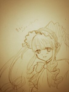 Rating: Safe Score: 0 Tags: 1girl bangs bonnet bow eyebrows_visible_through_hair hairband image long_hair looking_at_viewer monochrome open_mouth shinku solo traditional_media User: admin
