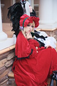 Rating: Safe Score: 0 Tags: 2girls black_hair blue_eyes blurry blurry_background bonnet closed_eyes depth_of_field dress frills headdress lips long_sleeves multiple_cosplay multiple_girls red_dress sitting tagme User: admin