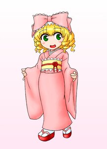 Rating: Safe Score: 0 Tags: 1girl blonde_hair bow drill_hair full_body gradient gradient_background green_eyes hair_bow hina_ichigo hinaichigo image japanese_clothes kimono long_sleeves looking_at_viewer obi open_mouth pink_bow pink_kimono sash short_hair smile solo tabi User: admin
