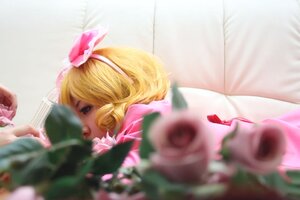Rating: Safe Score: 0 Tags: 1girl blonde_hair blue_eyes blurry blurry_foreground bow depth_of_field dress elbow_gloves flower hair_bow hinaichigo motion_blur photo pink_dress rose solo User: admin
